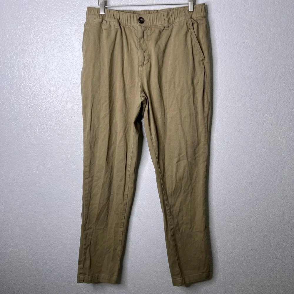 Core USA Mens Khaki Chino Straight Leg Pants‎ Elastic Waist Tan Size 32x30